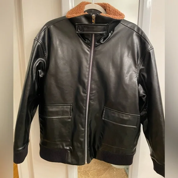 Maje Blouson Faux Leather Oversized Jacket Jackets Coats